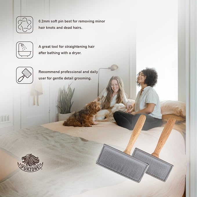 Wooden Slicker Brush - Stainless Steel Soft Pins for Pet Grooming (Size M)