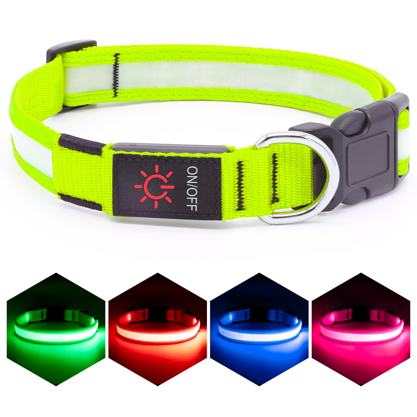 Vizpet LED Dog Collar, Light Up Dog Collar Adjustable USB Rechargeable Super Bright Safety Light Glowing Collars for Dogs(Medium,Green)