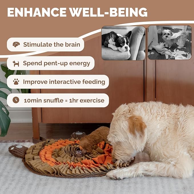 POPUPJOYS Durable Hide & Seek Snuffle Mat for Dogs, 2-in-1 Enrichment Puzzle Toy with Detachable Tail & Squeaker, Adjustable Difficulty Level with Suction, Machine Washable, Gift-Ready (Red Panda)