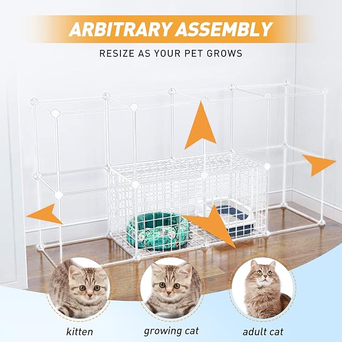 Large Cat Cage Enclosure Indoor DIY Cat Playpen Pet Home Small Animal House Detachable Metal Wire Kennels Crate Large Exercise Place Ideal for 1-4 Cat, White (41x41x55-White)