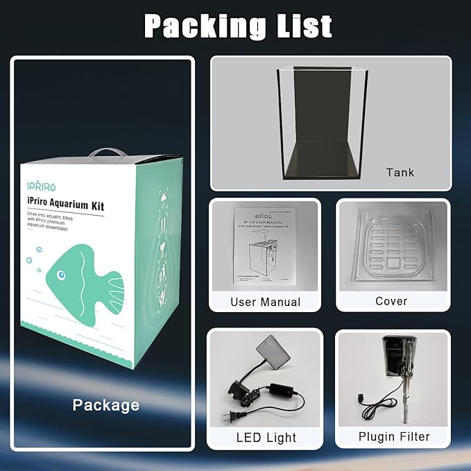 Glass Betta Aquarium Starter Kits 1.5 Gallon Small Fish Tank, Betta Fish Tank with LED Light, Power Filter, Black. 4mm Glass