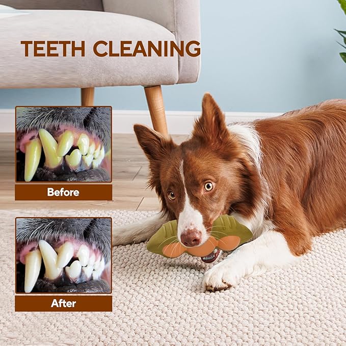 Interactive Treat Dispensing Dog Toy, Durable Rubber Dog Enrichment Toys, Teeth Cleaning Chew Toy for Small Medium Large Breeds, Green Soybean Shape