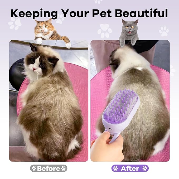Cat Steam Brush for Shedding, 4 in 1 Brushs with Foldable Handle, Steam Brushs for Cats, Spritz Defur Comb for Cats, Water Brush for Cat, Pet Spray Hair Removal Comb