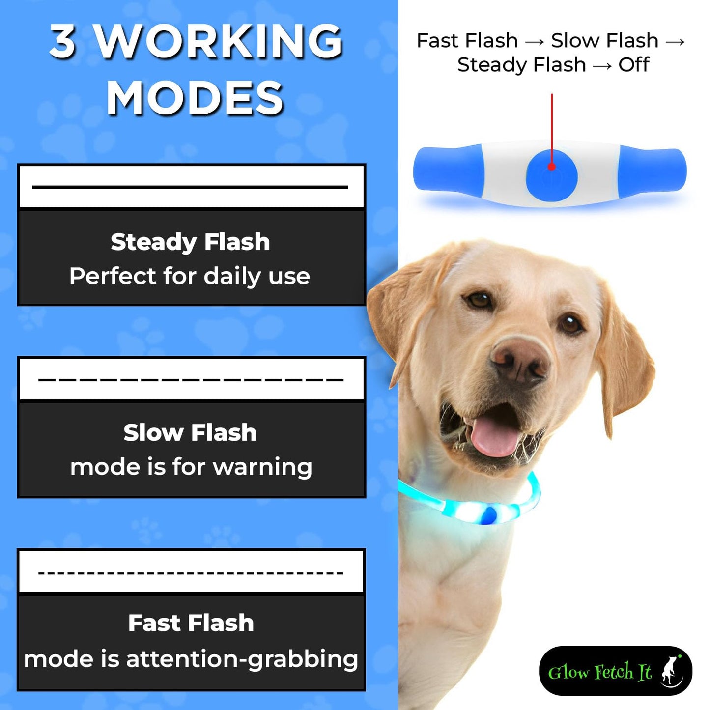 LED Dog Collar, Waterproof Light Up Dog Collar Rechargeable, Dog Safety Necklace for Night Walking, Adjustable Cut-to-Fit Silicone Collar Small Medium Large Dog 27.5” Cuttable (Blue)