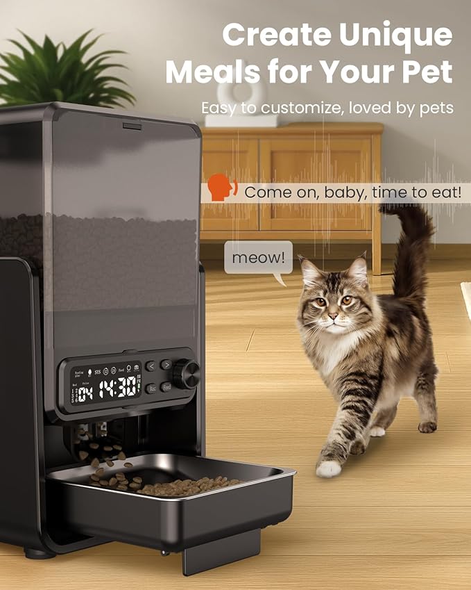 Automatic Cat Feeder for 2 Cats, 5L/20 Cups Food Dispenser with Adjustable Raised Double Bowls, Detachable Control Panel, Timed Cat and Dogs Feeder for Dry Food, Dual Power Supply