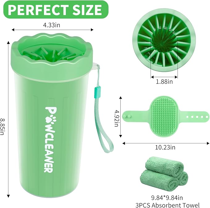 Dog Paw Cleaner, Washer, Muddy Pet Foot Cleaner for Small Medium Large Breed Dogs/Cats (with 3 absorbent towel) (Light Green, Large)