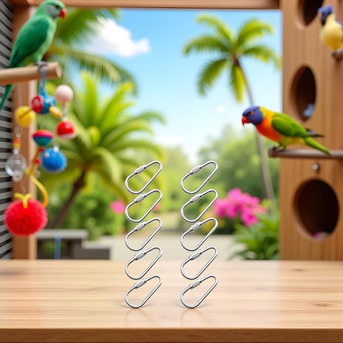 10 Pcs Silvery Parrot Toy Hook Stainless Steel Parts Heavy Duty Metal Hooks Suitable for Most Bird Or Small Animal Hanging Toys Parrot Bird Hooks Metal Stainless Steel Parts DIY Bulk Birds