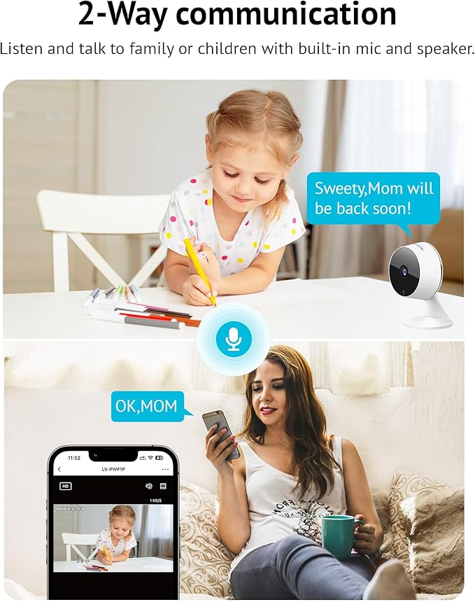 LaView 5MP 3K Cameras for Home Security Indoor,Home Security Camera for Baby/Elder/Pet/Nanny,Baby Cam Starlight Sensor Color Night Vision,US Cloud Service,Compatible with Alexa