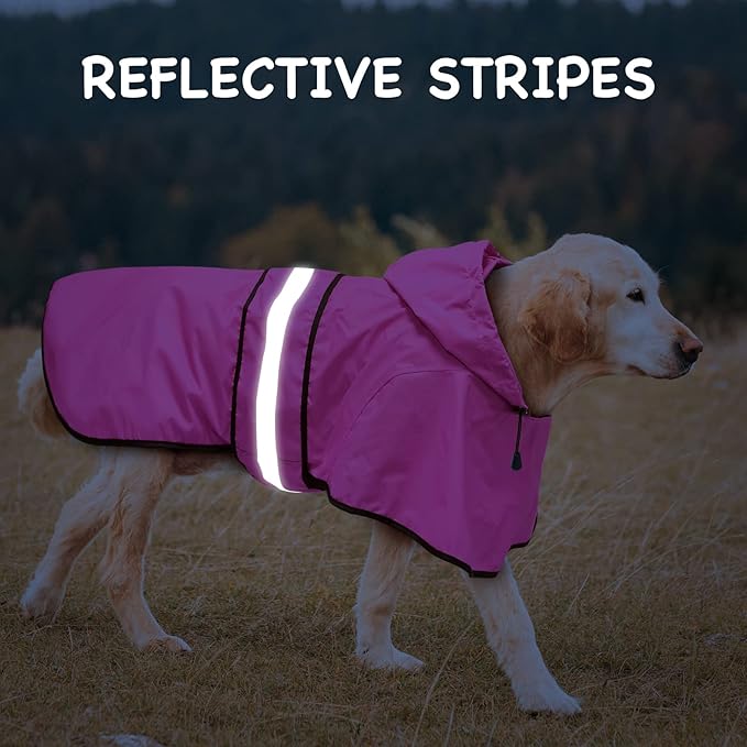 Hooded Dog Raincoat - Reflective Dog Rain Jacket Lightweight Rain Coat for Small Medium Large Dogs (XX-Large, Pink)