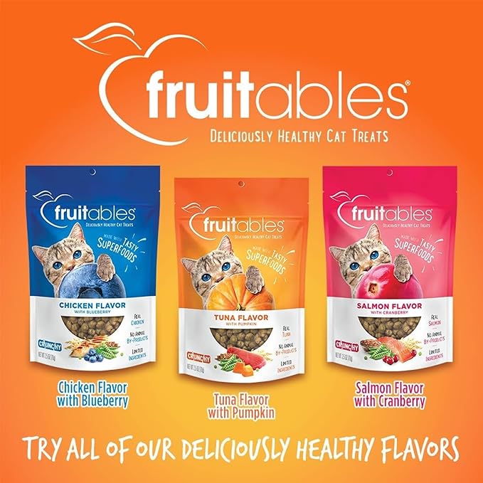Fruitables Cat Treats, Healthy Treats For Cats, Low Calorie and Packed with Protein, Crunchy Biscuits, Free of Wheat, Corn and Soy, Made with Real Tuna and Pumpkin, 2.5oz