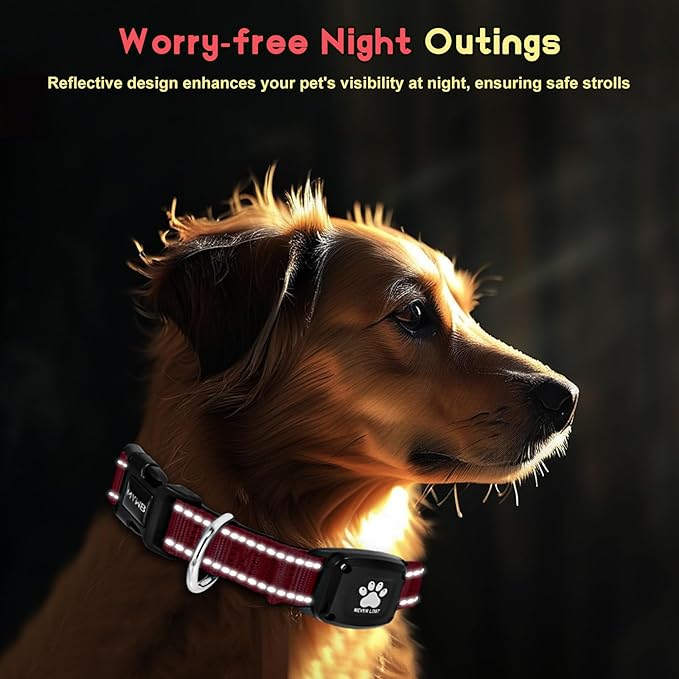 GPS Dog Collar Tracker 2-in-1,Reflective Waterproof Adjustable Pet Collar,iOS-Only,Ideal for Dog Tracking pet Tracker,for Small to Large Dogs,Real-Time Tracking,No Monthly Fees(Red,Small)