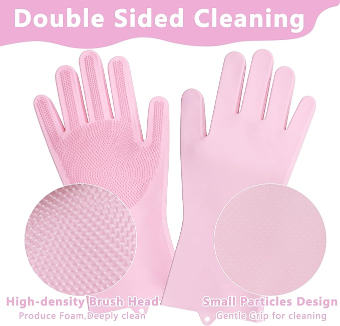 Pet Grooming Gloves—Heat Resistant Dog Washing Gloves with High-Density Teeth, Dog Bath Scrubber with Enhanced Five Finger Design, Silicone Gloves for Dogs and Cats Bathing, Massage (Pink)