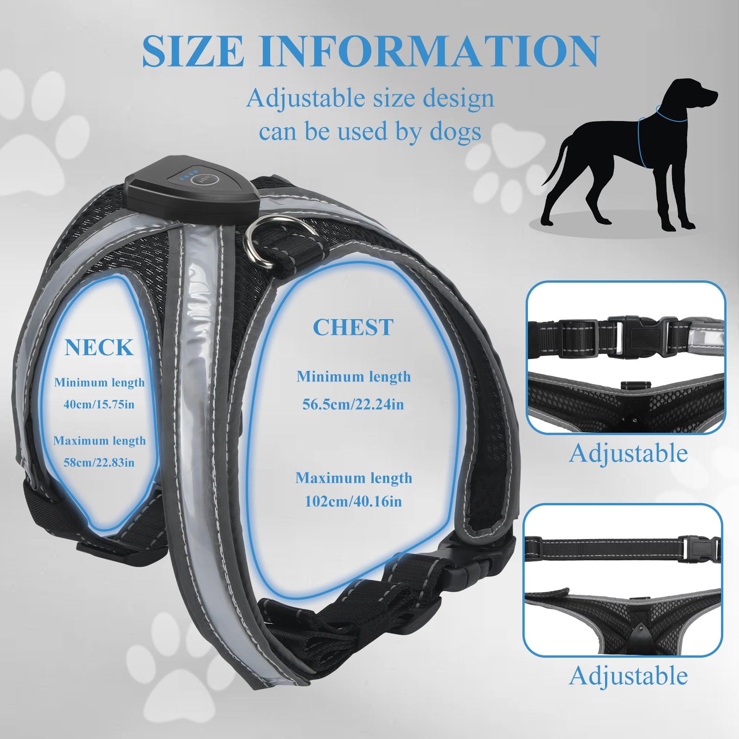 HDhqzm Light Up Dog Harness, LED Dog Harness-7 Lighting Modes, Rechargeable, Lightweight and Adjustable, Suitable for Small and Medium Dogs, Glowing Safety Vest for Nighttime Dog Walking