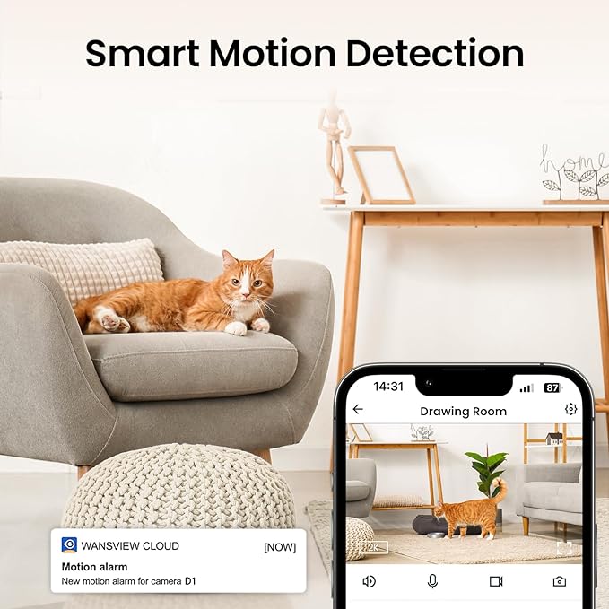 2K Home Security Cameras-2.4Ghz WiFi Indoor Camera with 360° Motion Detection for Pets/Nanny/Baby/Dog, 2 Way Audio, 24/7 SD Card Storage, Cloud Storage, Works with Alexa & Google Home, D1 4P
