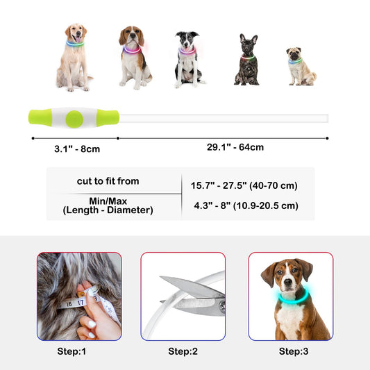 Light Up Dog Collars, USB Rechargeable Dlitk LED Dog Collar 1 Count, TPU Cuttable Size Glow Collar for Dogs, Dog Collar Light, Please Do Not Use Fast Charging (Cyan)