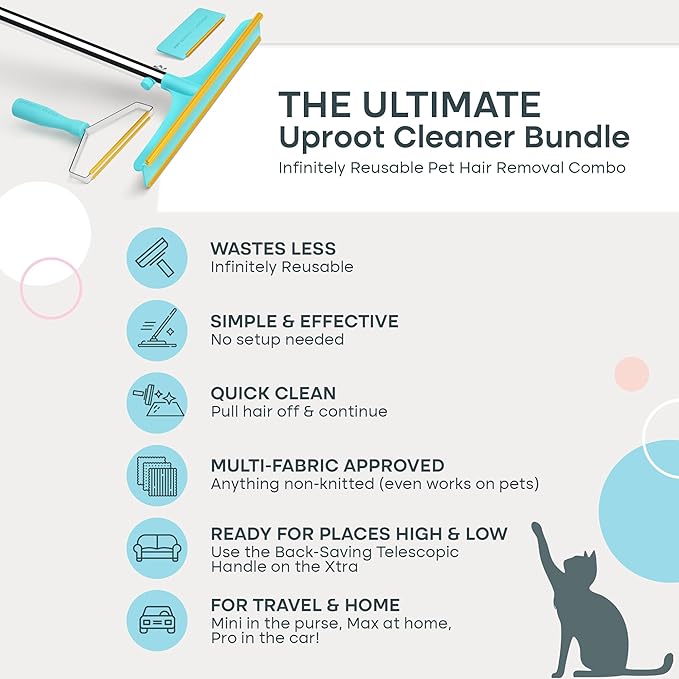 Uproot Cleaner Pro Pet Hair Remover Bundled with Mini Pet Hair Removal Tool for Couch & Xtra Carpet Fur Removal Tool - A True Fur-Riccane Survival Kit