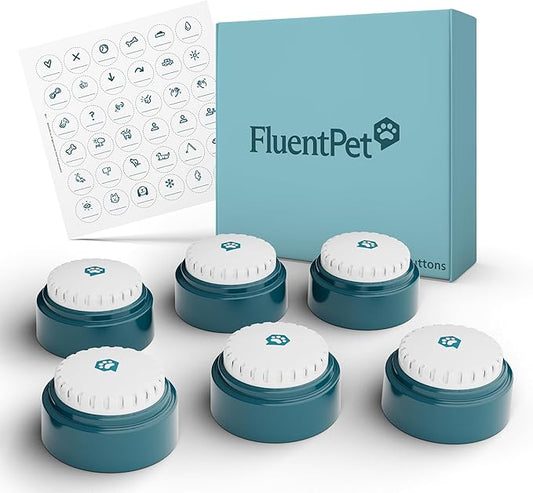 FluentPet Speak Up Button 6 Pack with Clearer Upward-Facing Sound- 6 Recordable Buttons with Batteries Included & Premium Audio for Dogs & Cats - Easy-to-Press Training Dog Buttons for Communication