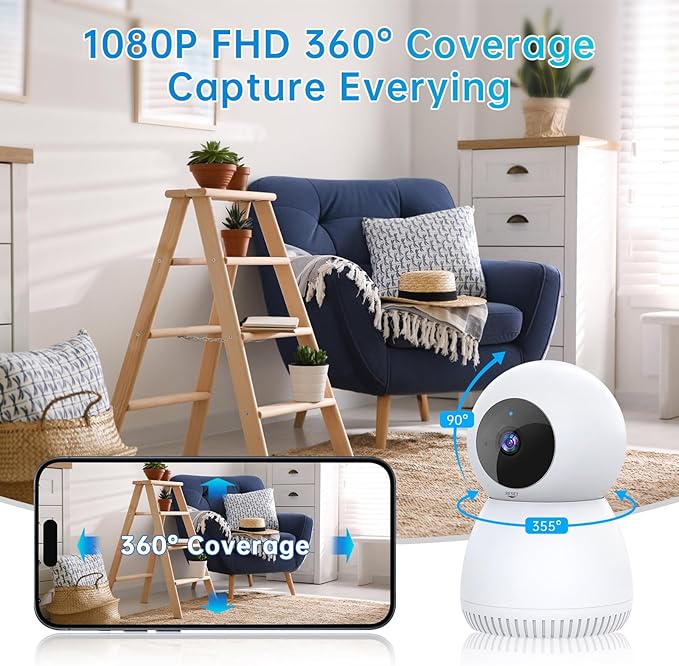 Indoor Camera 5G& 2.4GHz WiFi, 360 Pan/Tilt Cameras for Home Security, 1080P Baby/Pet Camera with Phone App Motion Detection, 2-Way Talk, Night Vision, Siren Alarm, Compatible with Alexa 2Pack