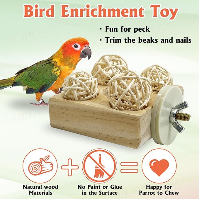 Hamiledyi 2 Pack Wooden Foraging Bird Toys - Interactive Slow Feeder Enrichment for Conures, Budgies and Lovebirds | Cage Climbing Puzzle Toys for Small Parrots Promoting Natural Pecking Behavior