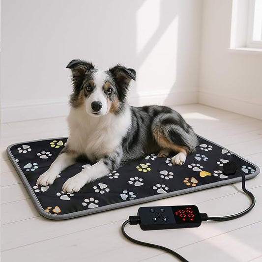 furrybaby Pet Heating Pad, Waterproof Dog Heating Pad Mat for Cat with Durable Anti-Bite Tube Indoor for Puppies Dogs Cats (1 Pack Black, 47 * 30 in, Temp Adjustable)