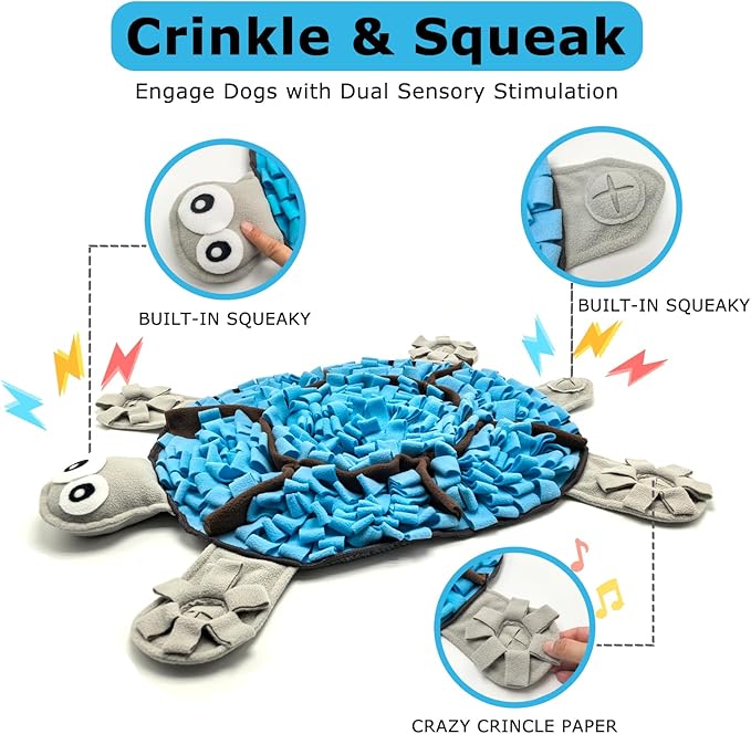 Snuffle Mat for Dogs, Tortoise-Themed Slow Feeder for Small/Middle/Large Breed, Durable Washable Portable Pet Feeding Mat, Nose Work Training Pad, Anxiety Relief & Mental Stimulation(M, Blue)