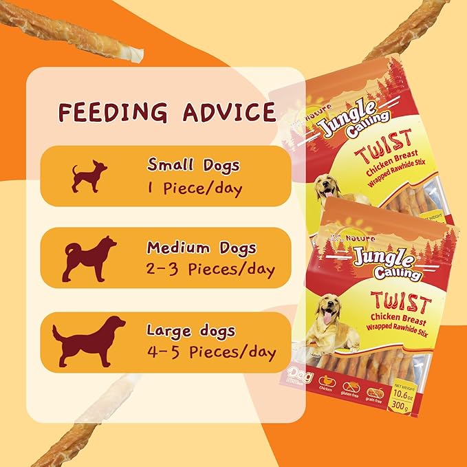 Jungle Calling Dog Treats, Chicken Wrapped Rawhide Sticks Dog Chews, Rawhide Chewy Training Snacks for Small, Medium & Large Dogs, 2 lbs (3 Packs)