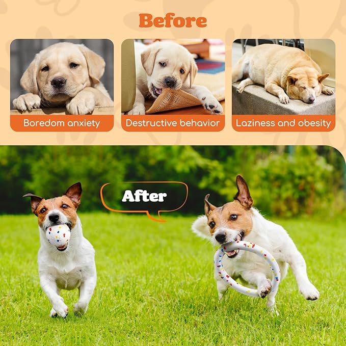 Nobleza Dog Toy Tennis Bouncy Training Balls, 6 Pack 2.75'' Aggressive Chewer Teething Durable Floating, Interactive Popcorn Ball for Medium Small Pet Puppy