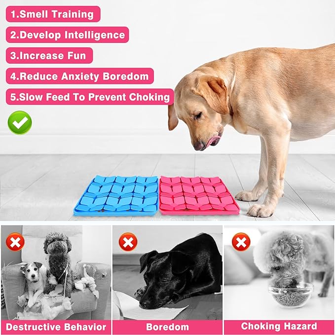 2 Pack Snuffle Mat for Dogs,Silicone Interactive Dog Mat No Hurt for Dog's Nose for Smell Training and Slow Eating,Encourages Natural Foraging Skills and Stress Relief for Dog Mental Stimulation Toys