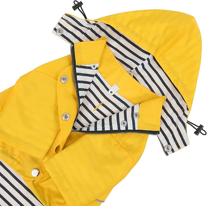 HDE Dog Raincoat Poncho Double Layer Zip Rain Jacket with Removable Hood, Leash Hole for Small to 3XL Dogs and Puppies Yellow - XL