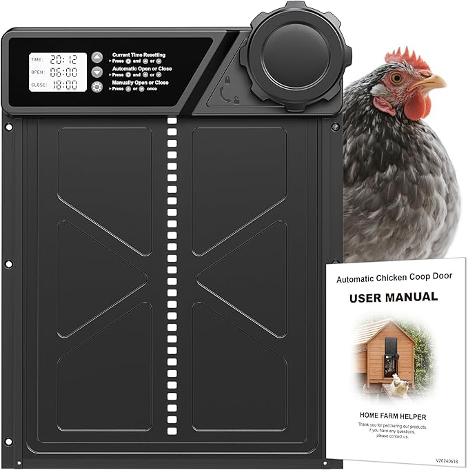 Large Automatic Chicken Coop Door, Aluminum Automatic Chicken Door with Manual & Timer Mode, Anti-Pinch & Battery Powered, LCD Display Chicken Door for Chickens, Ducks, and Geese
