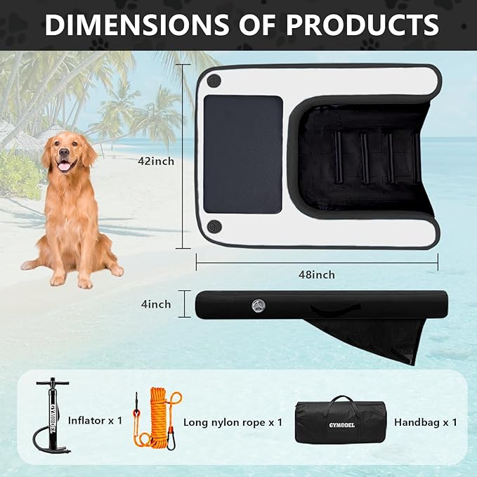 Inflatable Dog Water Ramp, Non-Slip Floating Dock Ladder for Pools, Boats & Lakes, Pool Ramp for Dogs Up to 200 Pounds, Black