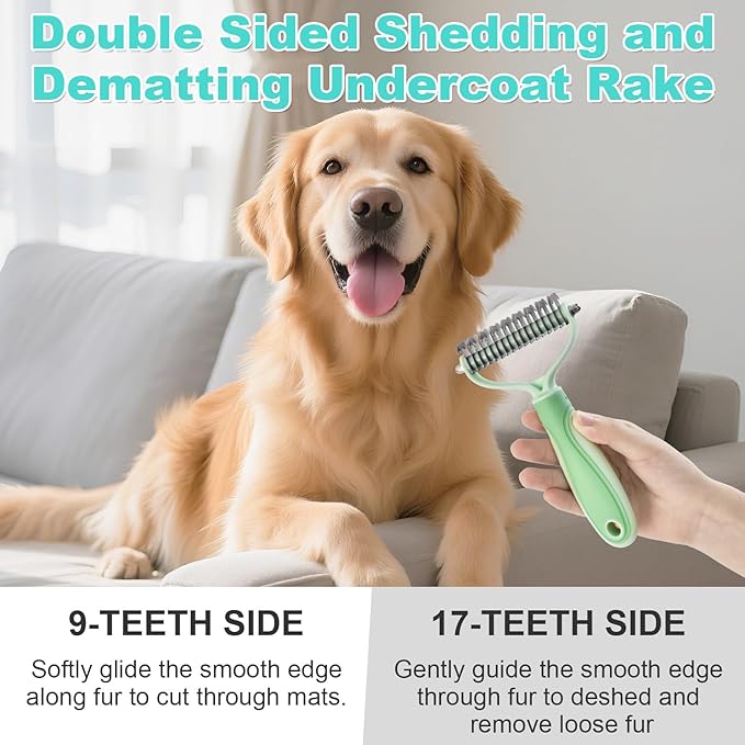 3-in-1 Pet Steam Brush for Dog Cat,Double-Sided Undercoat Rake for Shedding & Grooming,Spray Pet Hair Removal & Deshedding Dematting Comb for Long Short Haired,2 PCS