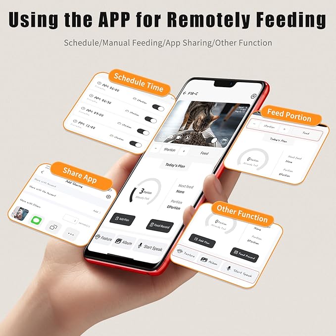 Automatic Cat Feeders, Podazz 1080P HD Camera Timed Auto Cat Dog Feeder with Smart App, 5G WiFi Dry Food Dispenser 2-Way Audio, Voice Recorder, Night Vision, Non-Stick Food Bowl (White)