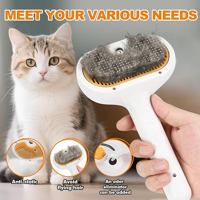 Pet Steam Brush for Cats and Dogs, 4-in-1 Cat Brush for Shedding, Spray Hair Removal Comb with 2 Waterless Shampoo, Pet Hair Removal Tool for Long & Short Haired Pets