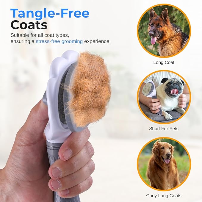 SereneLife Lint Roller Pet Brush, Skin-Friendly Dog and Cat Self-Cleaning Slicker Brush with Massage Particles, Removes Loose Hair/Tangles, 7.68"x4.13"x2.55" Pet Hair Removal Tool with Release Button