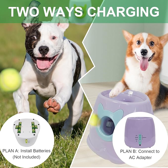 Dog Ball Throwing Machine Automatic for Small to Medium Sized Dogs, Dog Interactive Toy Pet Ball Launcher with Balls (Purple with Remote Control)