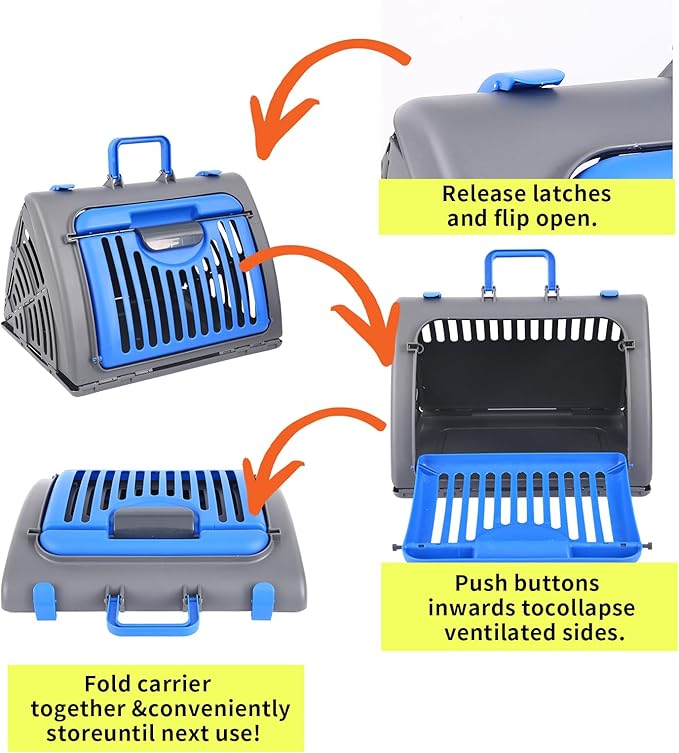 Foldable Travel Cat Carrier 14 * 14 * 18 inches Sport Designs Plastic Carrier, Blue