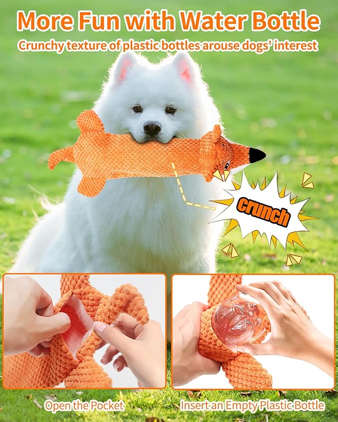 Dog Toys, Squeaky Plush No Stuffing Crinkle Dog Toy for Small Medium Large Dogs, [5 Pack] Interactive Puppy Teething Water Bottle Dog Chew Toy