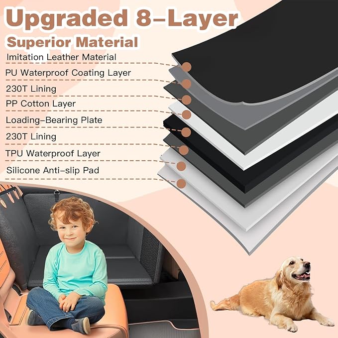 Back Seat Extender Dog Car Seat Cover for Back Seat with Hard Bottom Upgraded Waterproof Material Anti Scratch Safer Easy to Clean