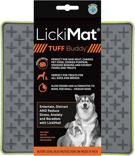LickiMat Tuff, Heavy-Duty Buddy, Dog Slow Feeder Lick Mat, Boredom Anxiety Reducer; Perfect for Food, Treats, Yogurt, or Peanut Butter, Fun Alternative to a Slow Feed Dog Bowl, Green