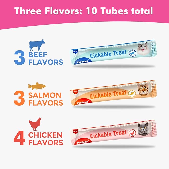 High-Meat Lickable Cat Treats, Grain & Gum Free, No Additives, All-Natural High Protein Puree, 0.5oz Tubes (Pack of 10)