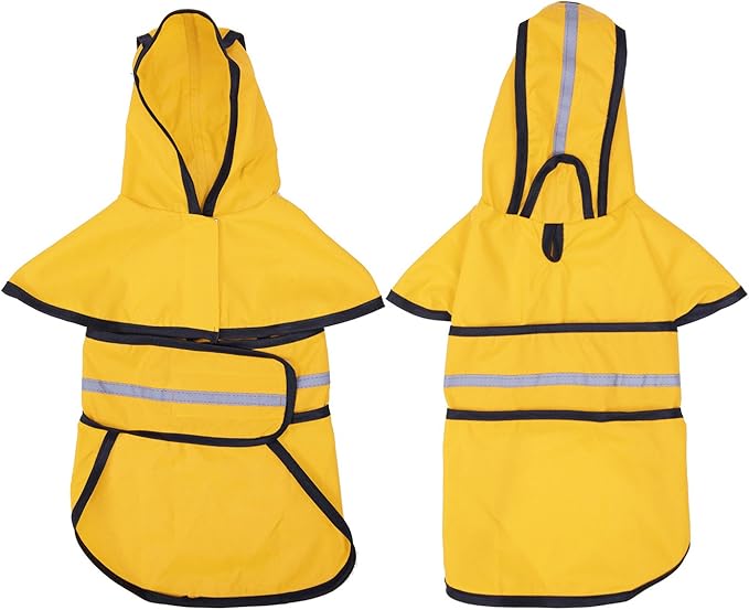 HDE Dog Raincoat Jacket Reflective Adjustable Hooded Pet Poncho Rain Coat with Leash Hole for Small to X-Large Dogs Yellow - XL