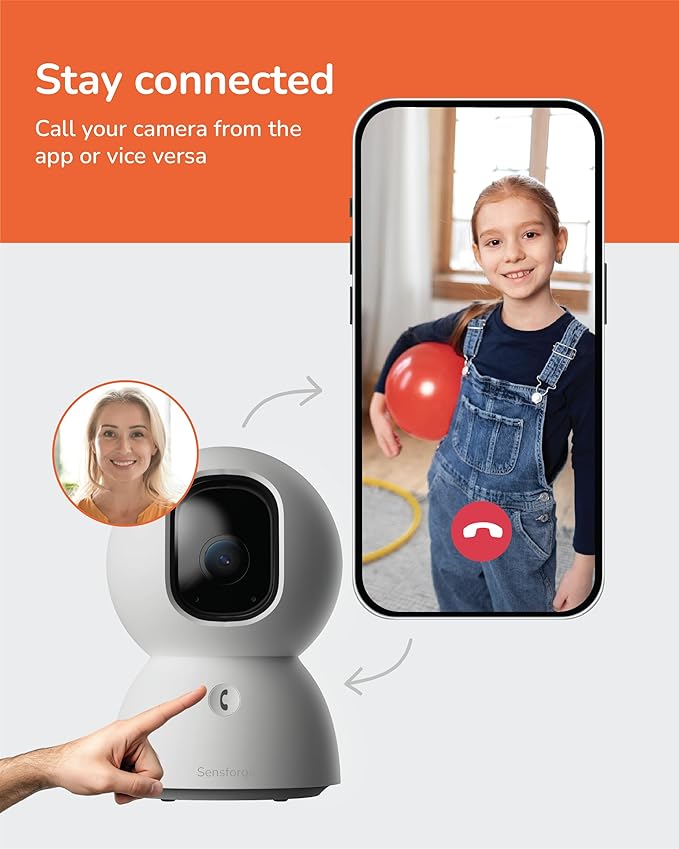 Sensforge Indoor Pan-Tilt Security Camera with SD Card for pet/Kid/Home, 24/7 Recording, 5G/2.4G Wi-Fi, 2.5K Video and Image - Free Human Motion Pet Detection, NO Monthly fee