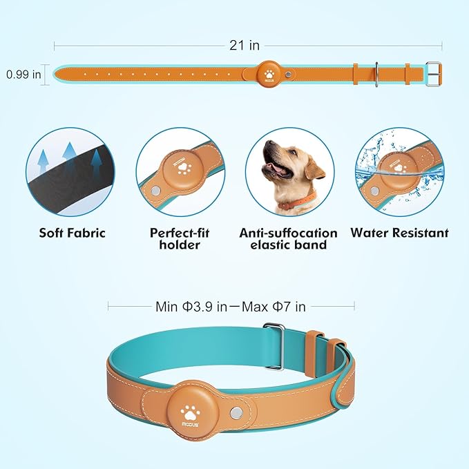 GPS Tracker for Dogs, 2 in 1 Pet Tracking Smart Collar (Only iOS), No Monthly Fee GPS Tracker Dog Collar, Real-time Location Comfortable PU Tracker Tag for Small, Medium Large Dogs(Locator Included)