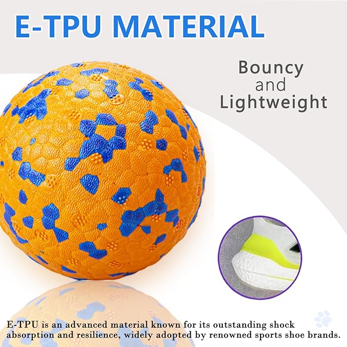 Dog Tennis Balls for Aggressive Chewers, Indestructible Dog Balls for Fetch Game, Durable Bouncy Lightweight Floating Toys (2 White + 2 Orange, Small (2.5" Diameter))