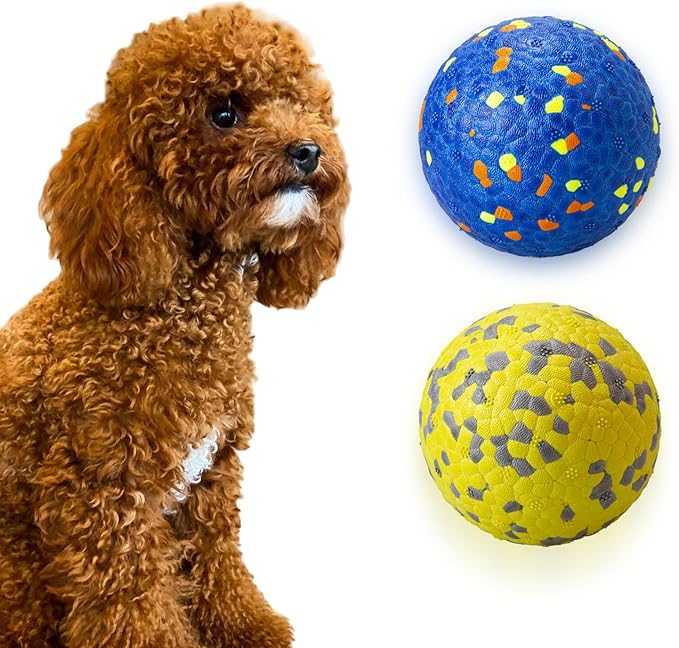 Dog Tennis Balls for Aggressive Chewers, Indestructible Dog Balls for Fetch Game, Durable Bouncy Lightweight Floating Toys (1 Blue + 1 Yellow, Small (2.5" Diameter))