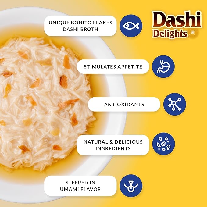INABA Dashi Delights for Cats, 2.5 Ounce Cup, 6 Cups Total, Chicken with Scallop Recipe