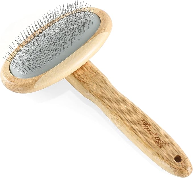 Wooden Dog Slicker Brush for Shedding Medium or Long Haired Dogs Puppy Cats Wool Carpet Cleaner WireSlicker Carding to Fluff Fleeces Sherpa M