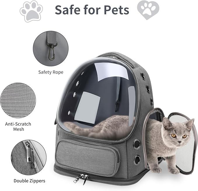 Cat Backpack Carrier for Cats and Small Dogs, Breathable Cat Bubble Backpack, Airline Approved Pet Travel Carrier for Hiking Camping Outdoor(Grey)