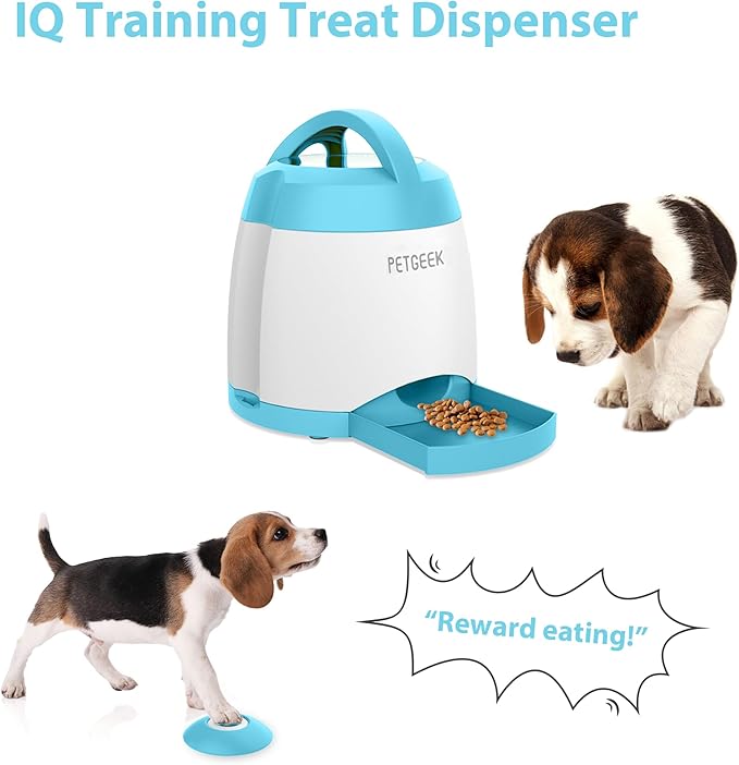 PETGEEK Automatic Dog Feeder/Treat Dispenser with Rechargeable Button Remote Control, Interactive Dog Food Puzzle & Stimulation Toys, 400ml Capacity Pet Dispensing Toy for Indoor/Outdoor Play